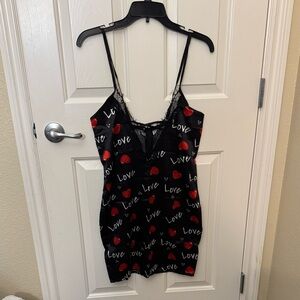 Chic Black Chemise Nighty with Red Heart Accents
